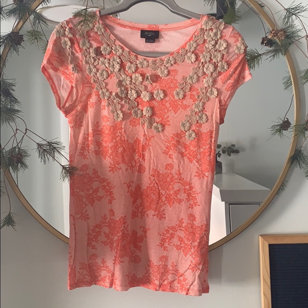 Anthro Deletta Lace Appliqué Tee